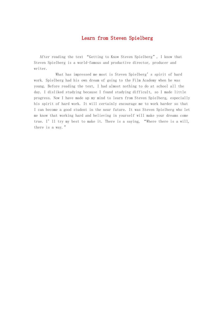 高中英语 Learn from Steven Spielberg作文素材_第1页