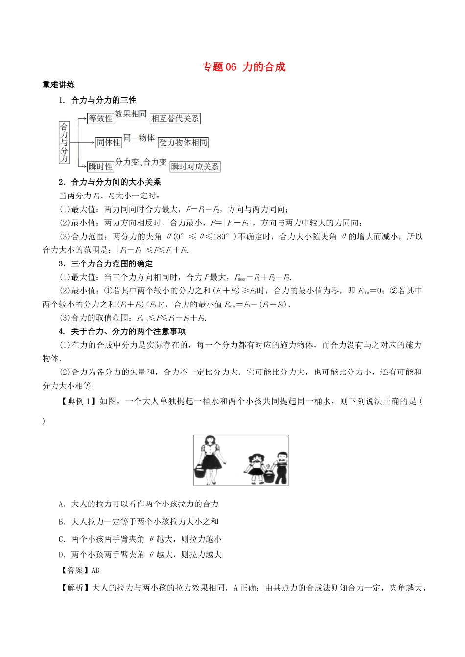 高中物理同步重难讲练之相互作用 专题06 力的合成学案 新人教版必修1-新人教版高一必修1物理学案_第1页