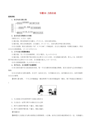 高中物理同步重难讲练之相互作用 专题06 力的合成学案 新人教版必修1-新人教版高一必修1物理学案