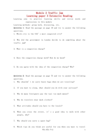 高中英语 Learning paper3 Extensive Reading学案 外研版必修4