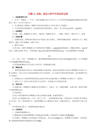 高中物理同步重难讲练之相互作用 专题12 实验：验证力的平行四边形定则学案 新人教版必修1-新人教版高一必修1物理学案