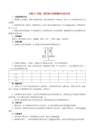 高中物理同步重难讲练之相互作用 专题13 实验：探究弹力和弹簧伸长的关系学案 新人教版必修1-新人教版高一必修1物理学案