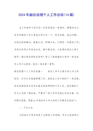 2024年副总经理个人工作总结