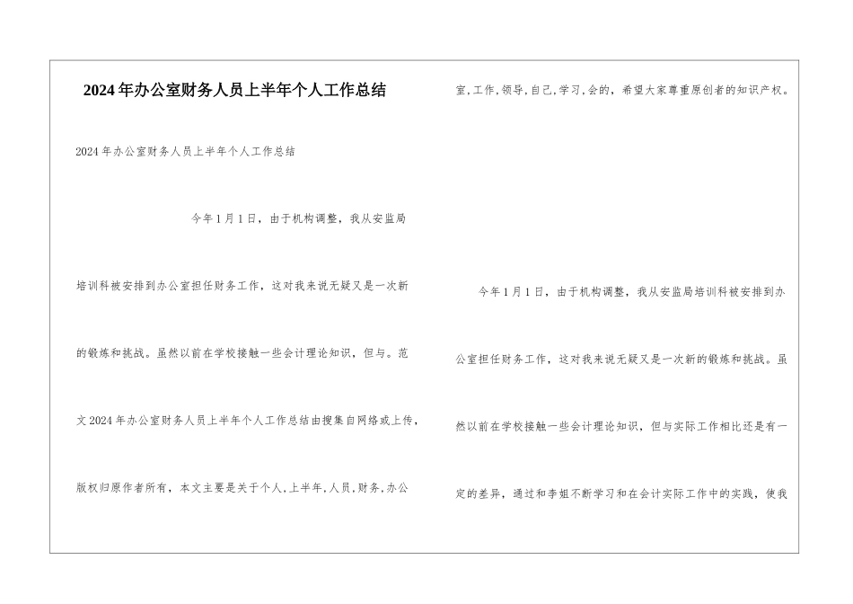 2024年办公室财务人员上半年个人工作总结_第1页