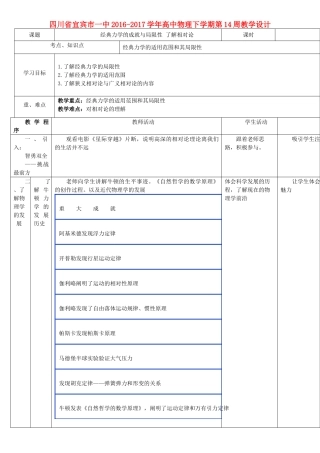 高中物理下学期第14周教学设计-人教版高中全册物理教案