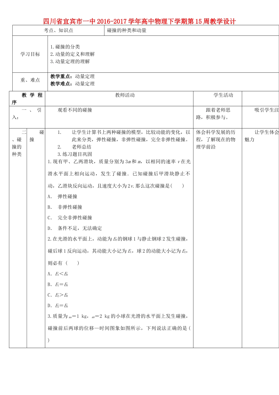 高中物理下学期第15周教学设计-人教版高中全册物理教案_第1页