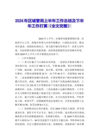 2024年区城管局上半年工作总结及下半年工作打算