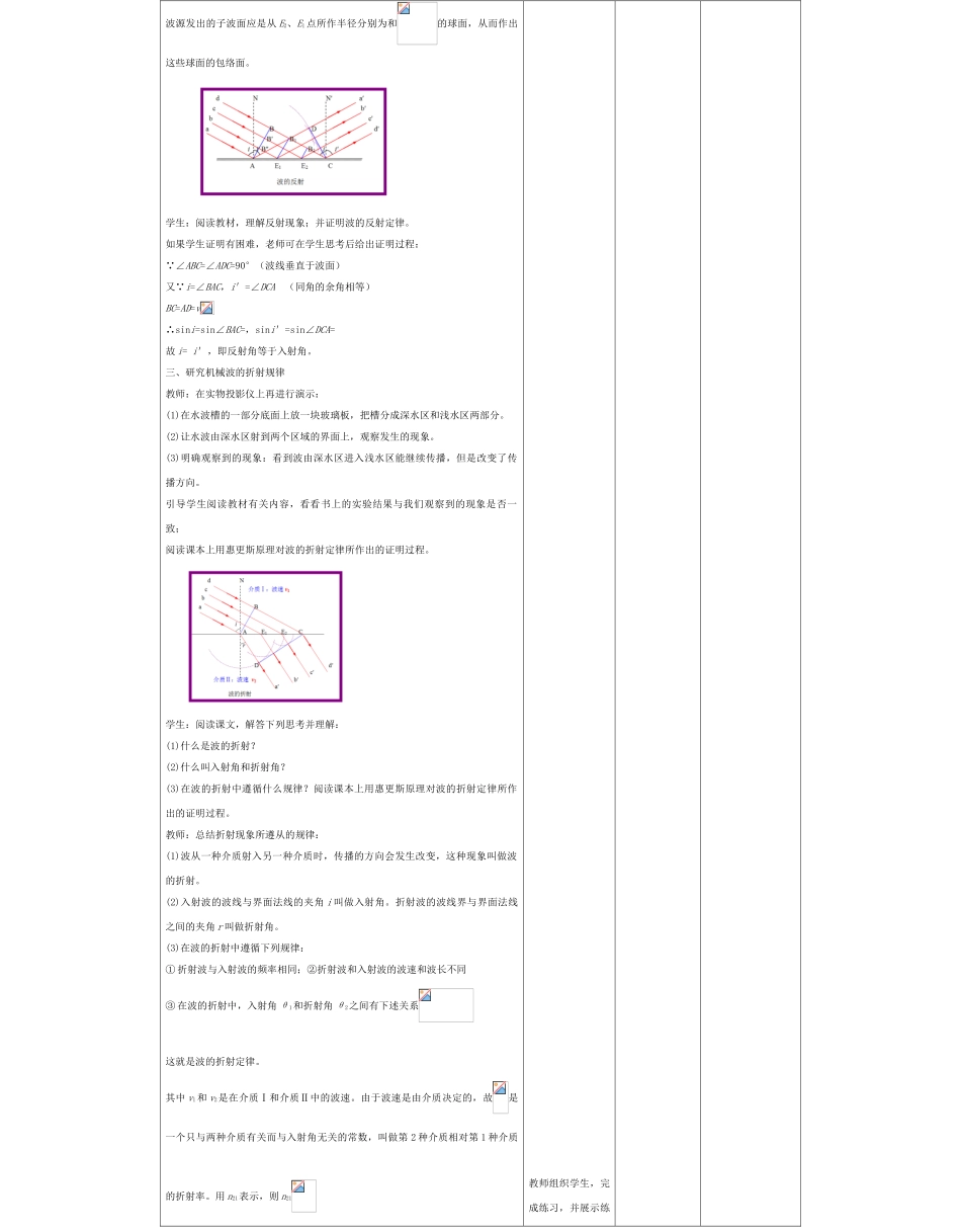高中物理下学期第五周 惠更斯原理 波的反射和折射教学设计-人教版高中全册物理教案_第2页