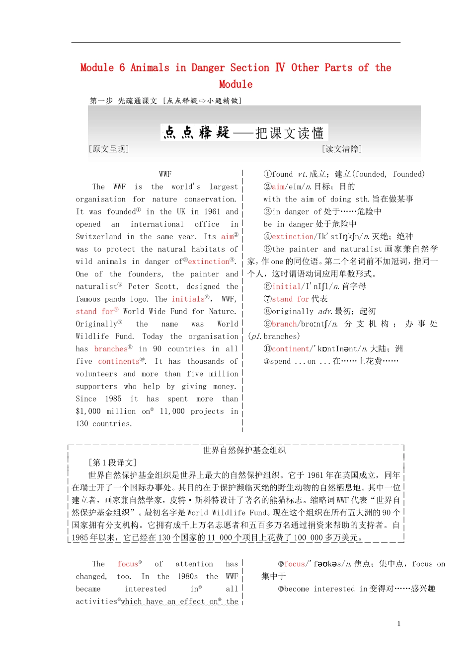高中英语 Module 6 Animals in Danger Section Ⅳ Other Parts of the Module教学案 外研版必修5-外研版高二必修5英语教学案_第1页