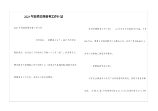 2024年医药经理销售工作计划