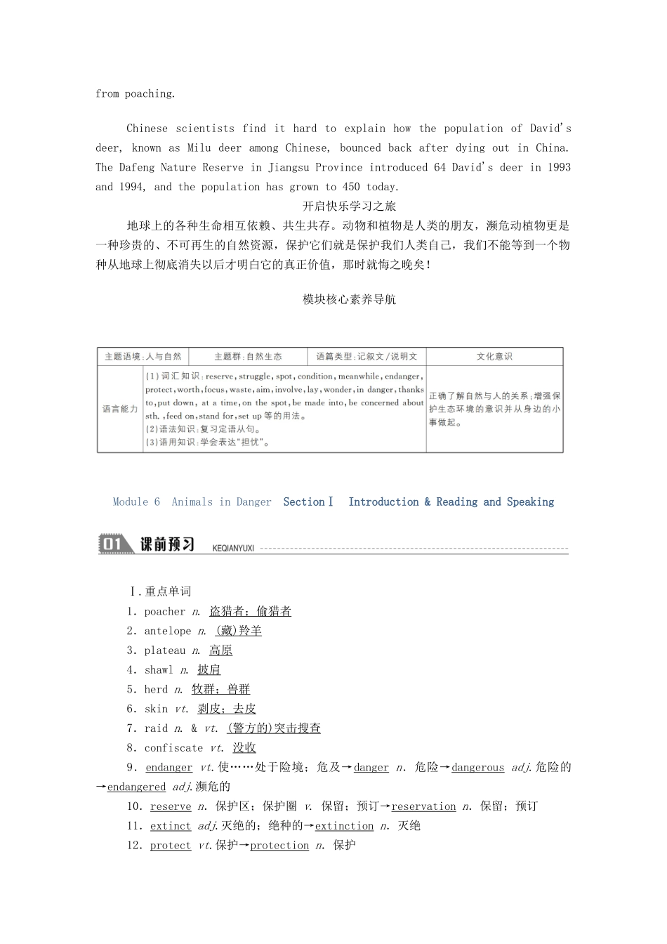 高中英语 Module 6 Animals in Danger SectionⅠ Introduction Reading and Speaking学案（含解析）外研版必修5-外研版高二必修5英语学案_第2页