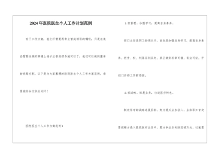 2024年医院医生个人工作计划范例