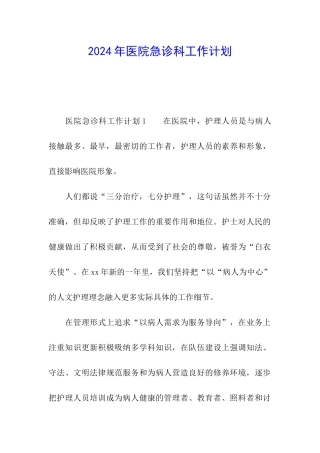 2024年医院急诊科工作计划