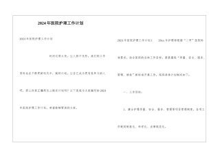 2024年医院护理工作计划