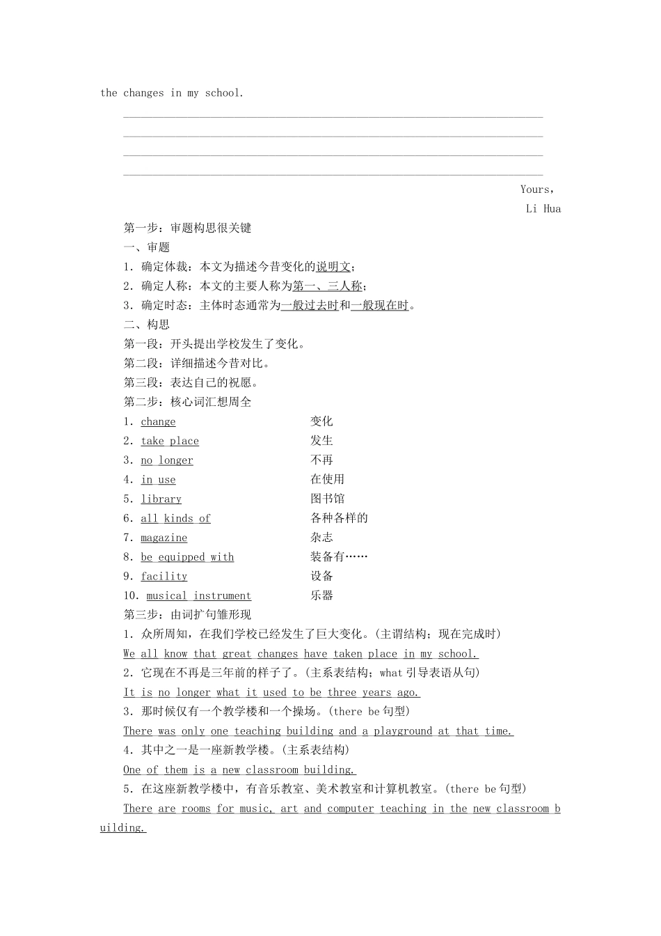 高中英语 Module 6 Old and New Section Ⅴ Writing-描述今昔对比的电子邮件教学案 外研版必修3-外研版高一必修3英语教学案_第2页