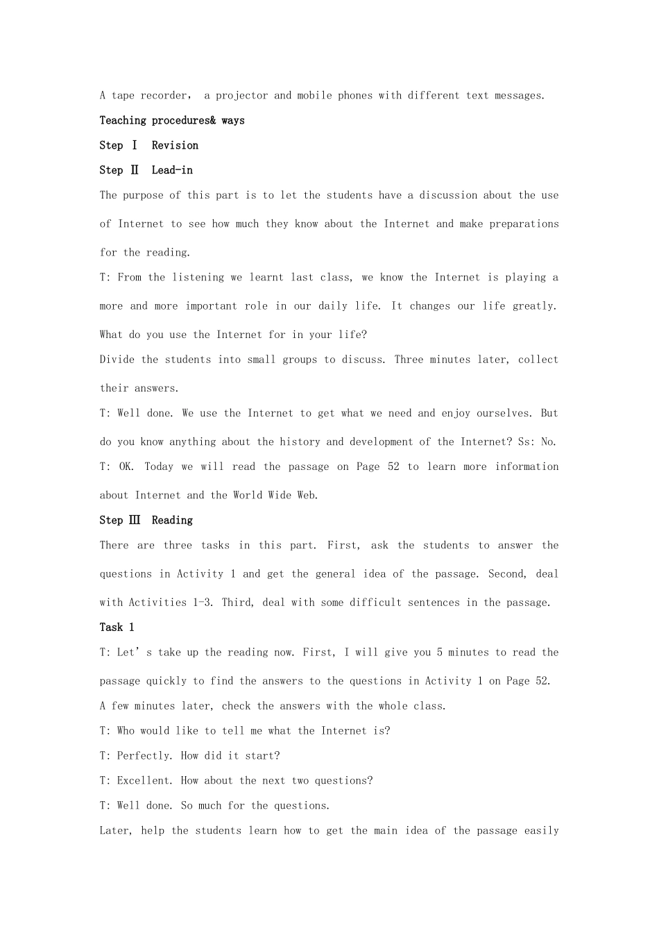 高中英语 Module 6 The Internet and Telecommuniations教案1 外研版必修1-外研版高一必修1英语教案_第2页