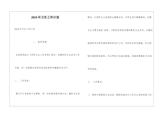 2024年卫生工作计划
