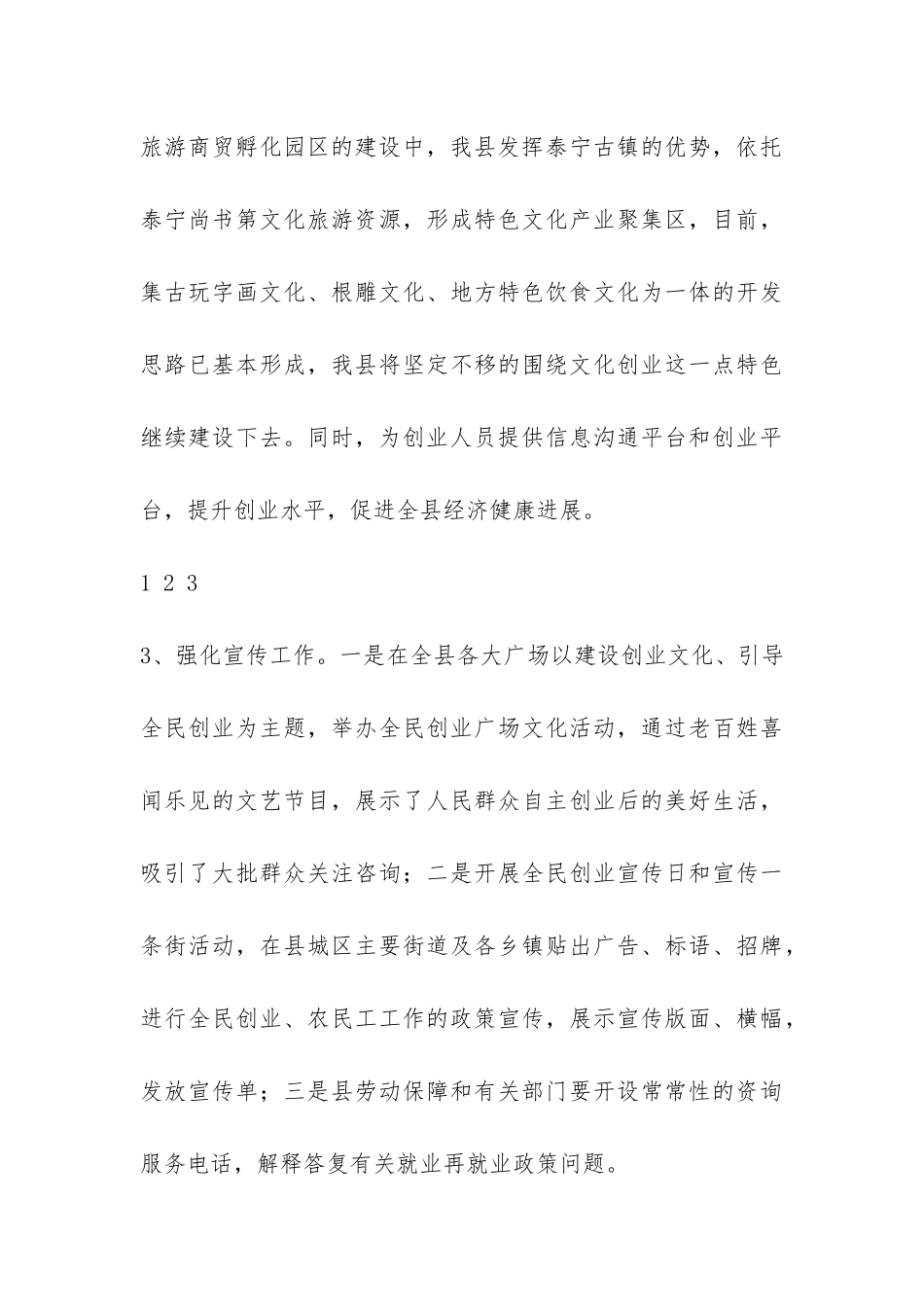 2024年县创建创业型城市工作总结-_第3页