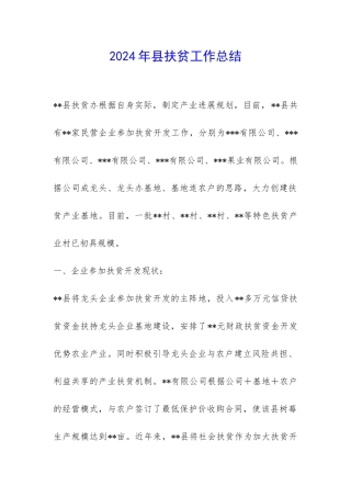 2024年县扶贫工作总结-