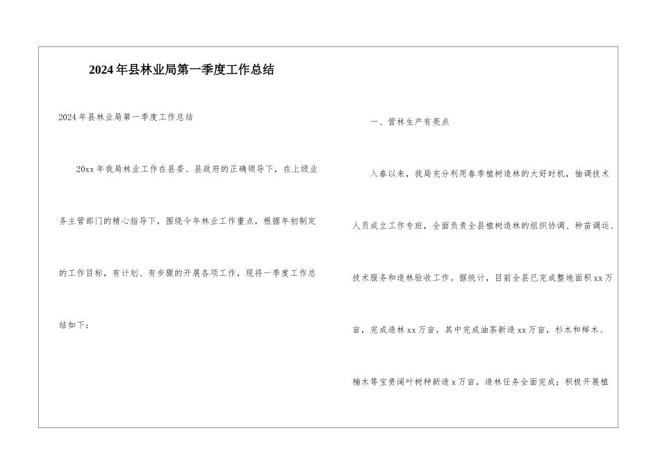2024年县林业局第一季度工作总结_第1页