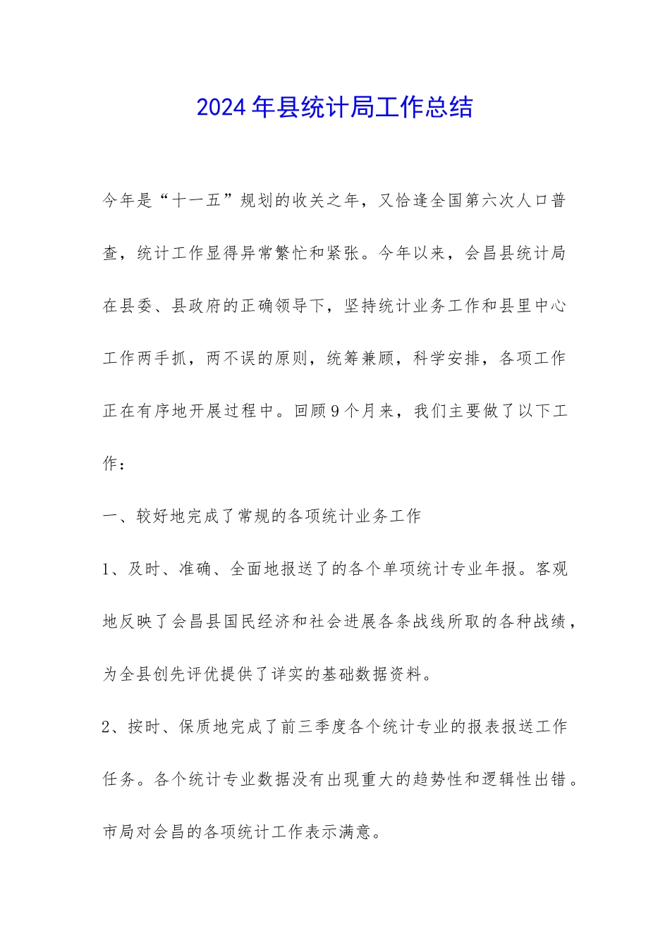2024年县统计局工作总结-_第1页