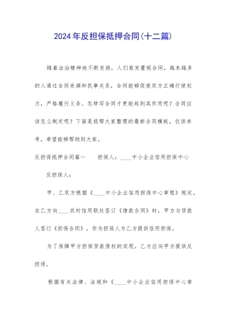 2024年反担保抵押合同