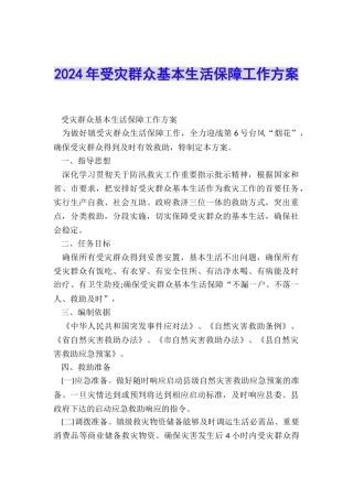 2024年受灾群众基本生活保障工作方案