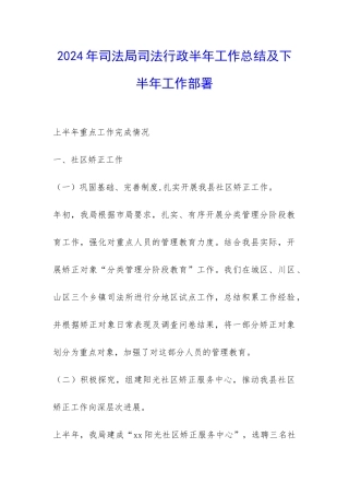 2024年司法局司法行政半年工作总结及下半年工作部署-