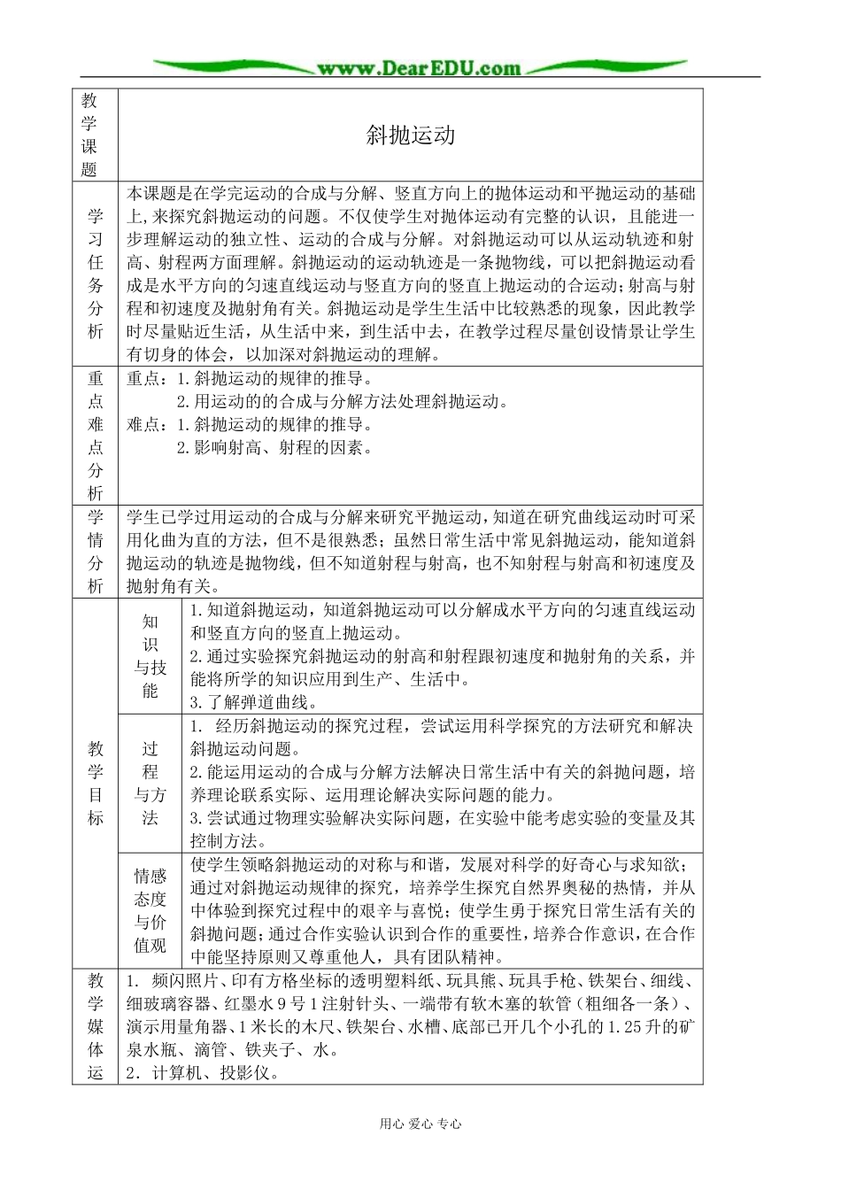 高中物理斜抛运动教案 粤教版 必修2_第1页