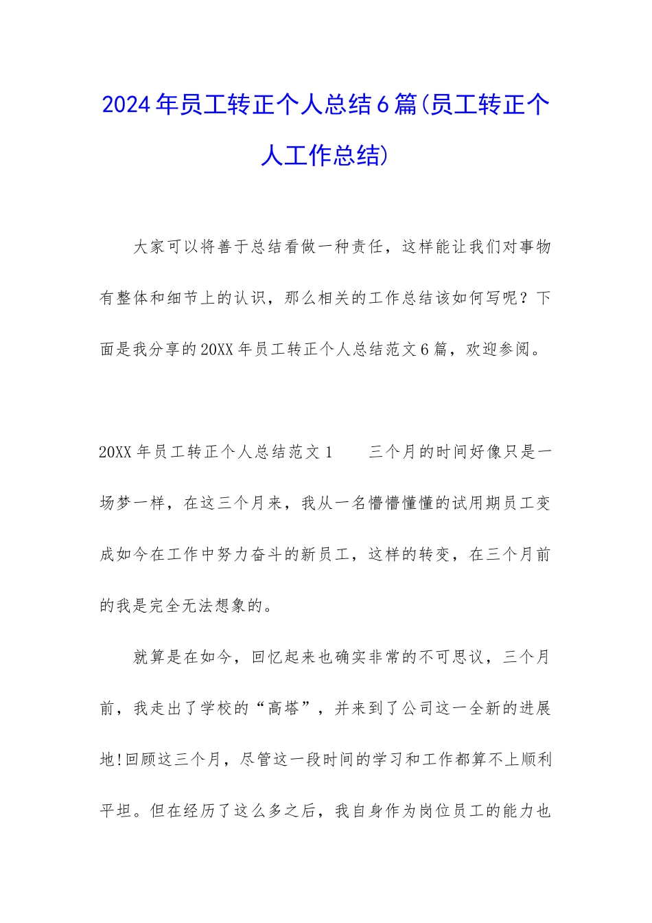 2024年员工转正个人总结6篇_第1页