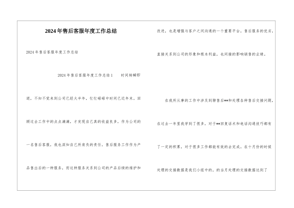 2024年售后客服年度工作总结_第1页