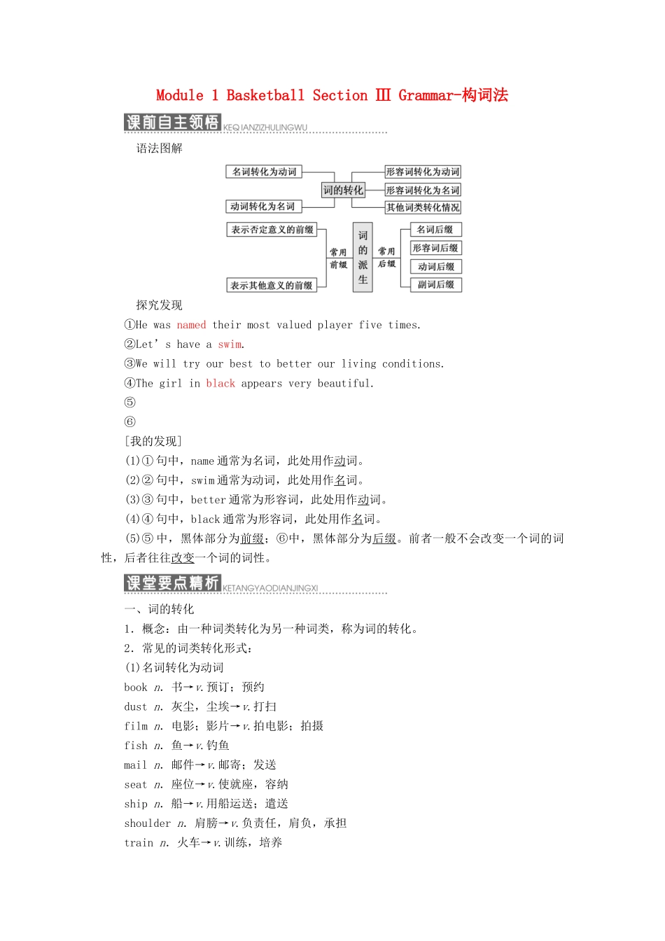 高中英语 Module 1 Basketball Section Ⅲ Grammar-构词法教学案 外研版选修7-外研版高二选修7英语教学案_第1页