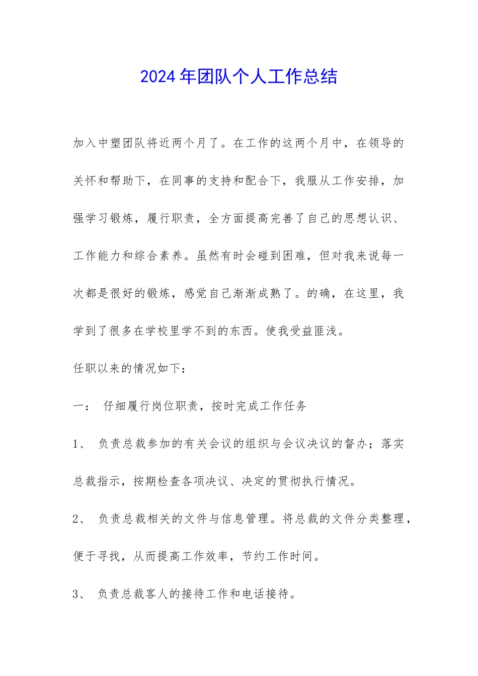 2024年团队个人工作总结-_第1页