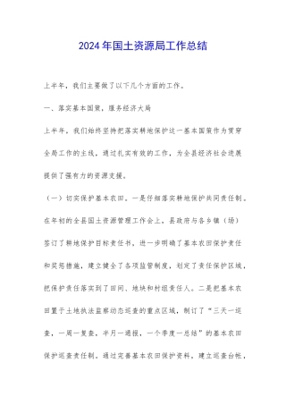 2024年国土资源局工作总结-