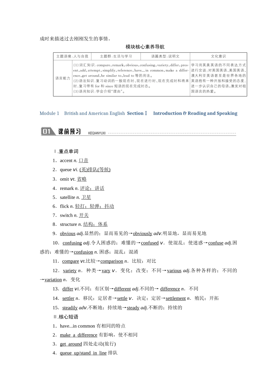 高中英语 Module 1 British and American English SectionⅠ Introduction Reading and Speaking学案（含解析）外研版必修5-外研版高二必修5英语学案_第3页