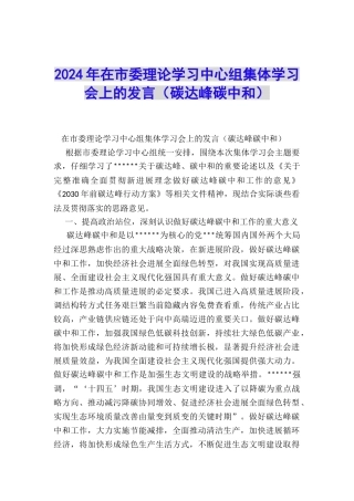 2024年在市委理论学习中心组集体学习会上的发言