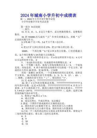 2024年城南小学升初中成绩表