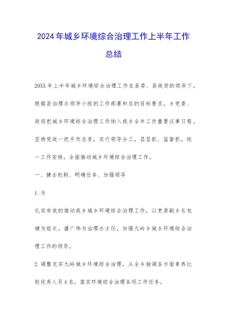 2024年城乡环境综合治理工作上半年工作总结-