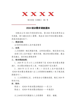 2024年培训需求调查通知