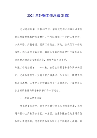 2024年外账工作总结