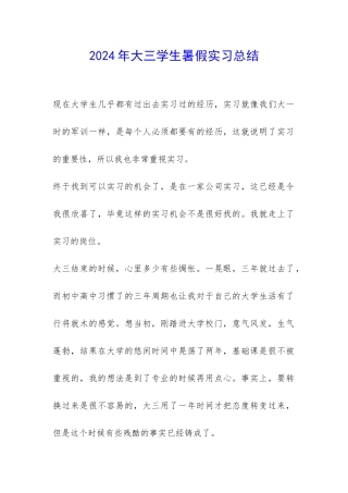2024年大三学生暑假实习总结-