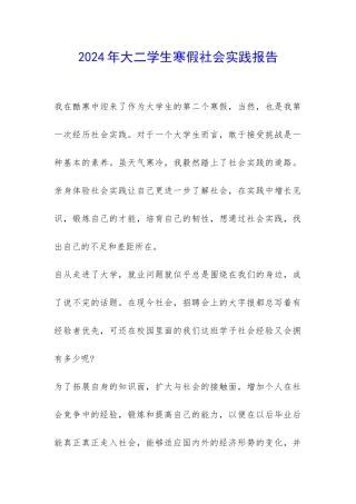 2024年大二学生寒假社会实践报告-
