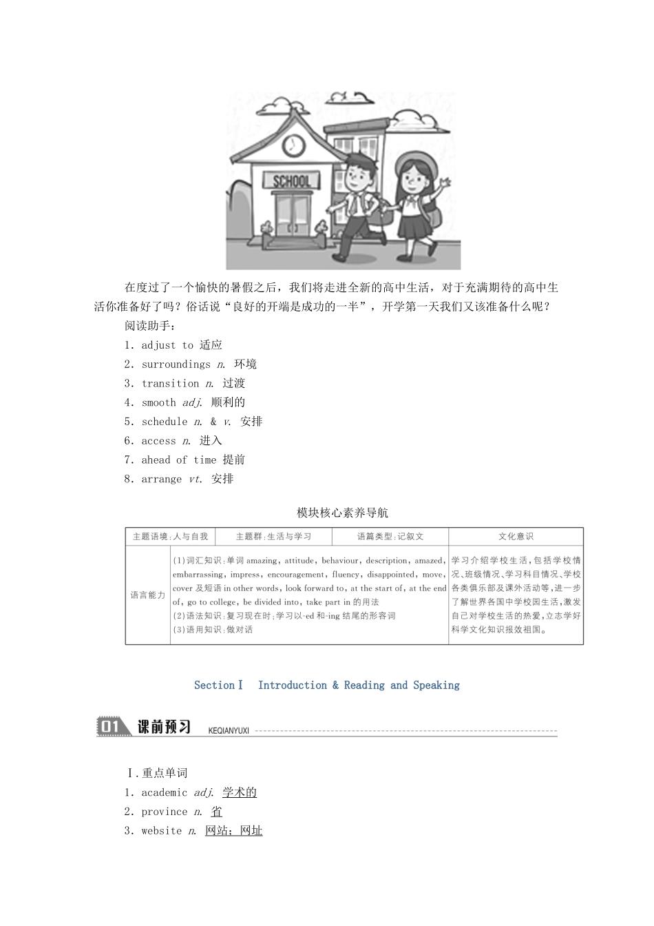 高中英语 Module 1 My First Day at Senior High SectionⅠ Introduction  Reading and Speaking学案（含解析）外研版必修1-外研版高一必修1英语学案_第2页