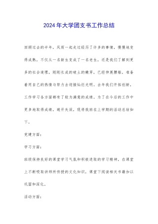 2024年大学团支书工作总结-