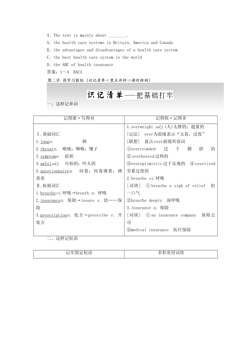 高中英语 Module 1 Our Body and Healthy HabitsSection Ⅳ Other Parts of the Module教学案 外研版必修2-外研版高一必修2英语教学案_第3页