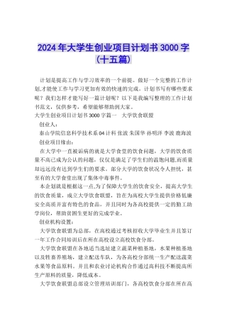 2024年大学生创业项目计划书3000字