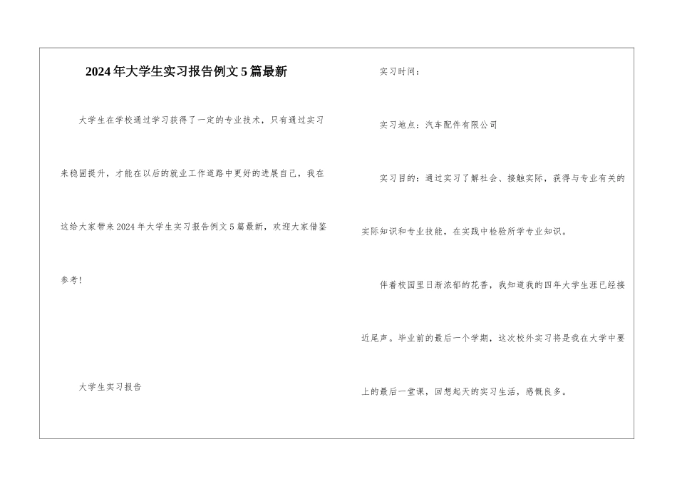 2024年大学生实习报告例文5篇最新_第1页