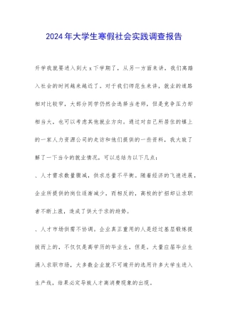 2024年大学生寒假社会实践调查报告-