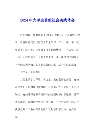 2024年大学生暑假社会实践体会