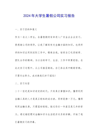 2024年大学生暑假公司实习报告-